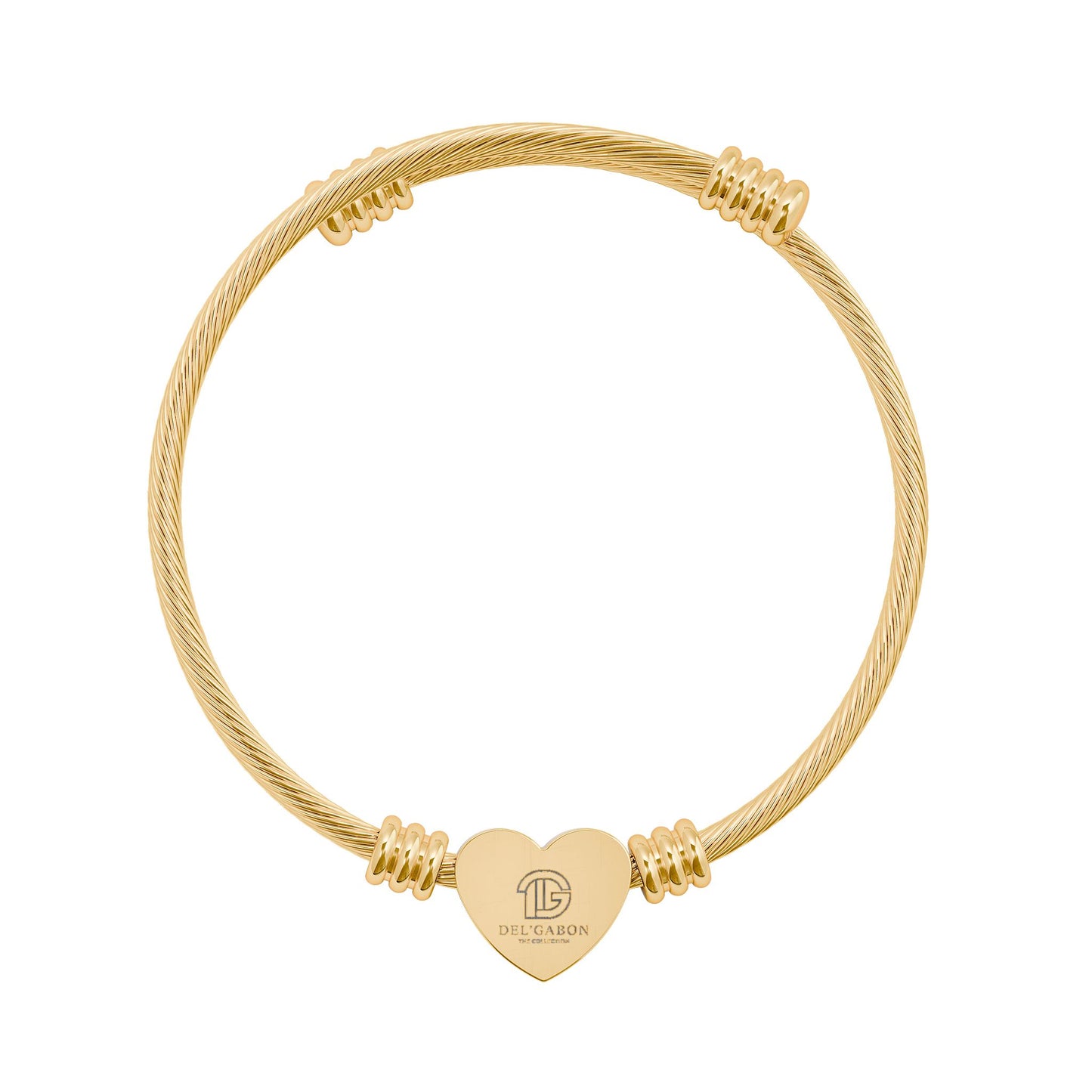 Del’Gabon Engravable Heart Cuff Bracelet — Personalized Silver Wire Bangle for Women