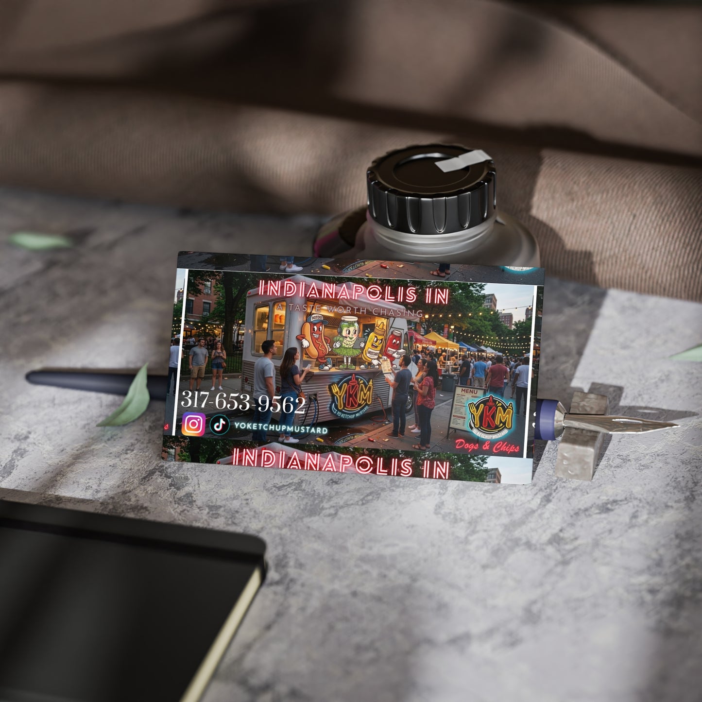 Indianapolis Food Truck Business Cards — Colorful Street Vendor Promo Cards with Contact & Socials