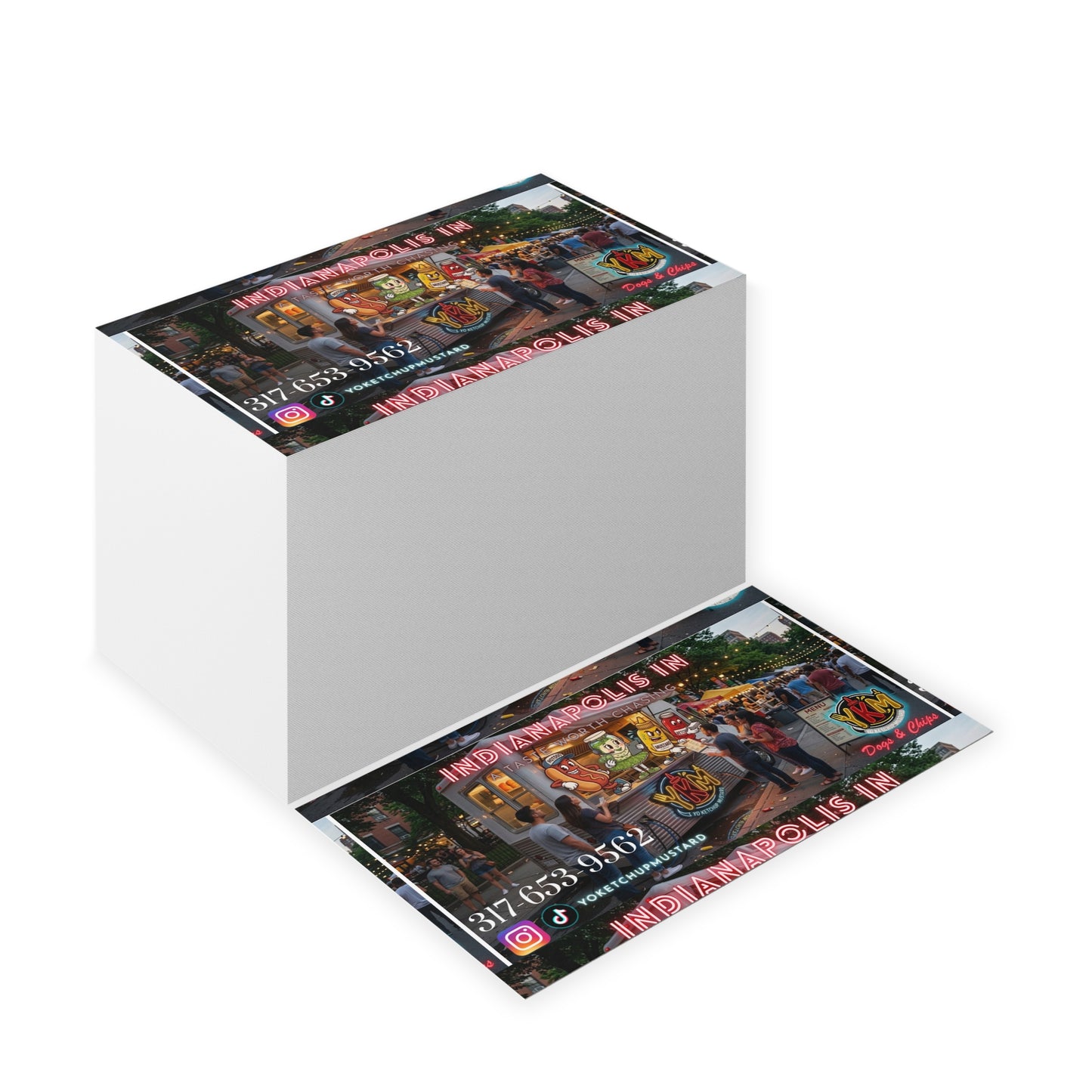 Indianapolis Food Truck Business Cards — Colorful Street Vendor Promo Cards with Contact & Socials