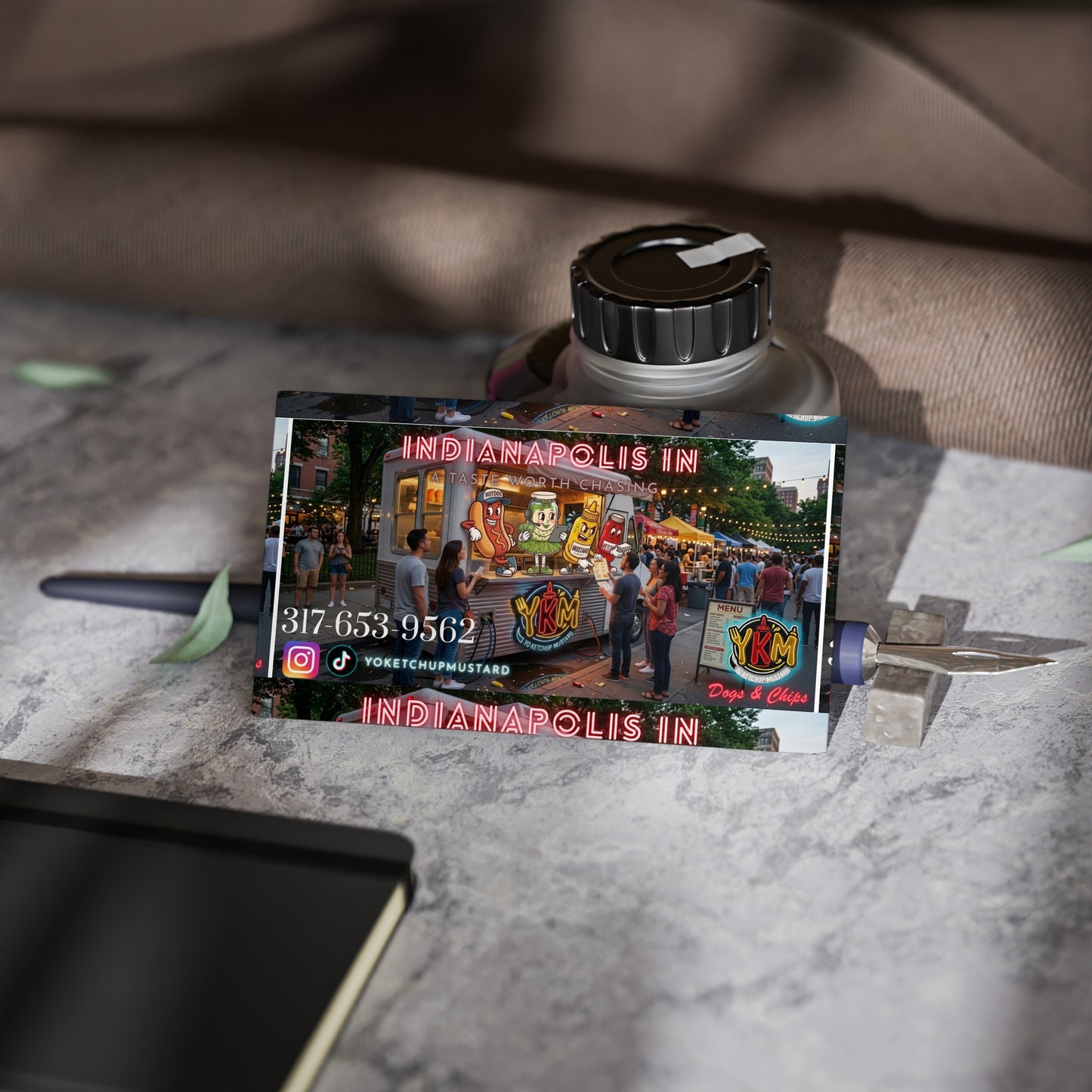Indianapolis Food Truck Business Cards — Colorful Street Vendor Promo Cards with Contact & Socials