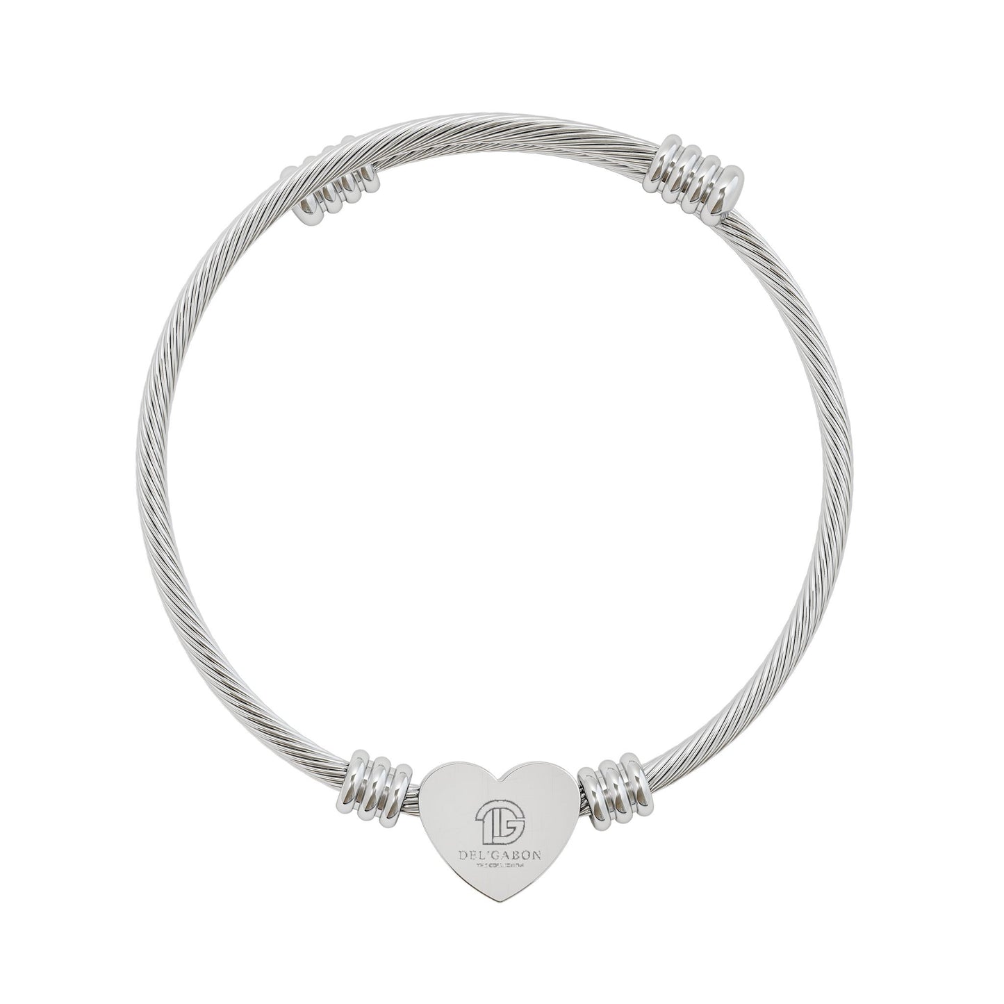 Del’Gabon Engravable Heart Cuff Bracelet — Personalized Silver Wire Bangle for Women