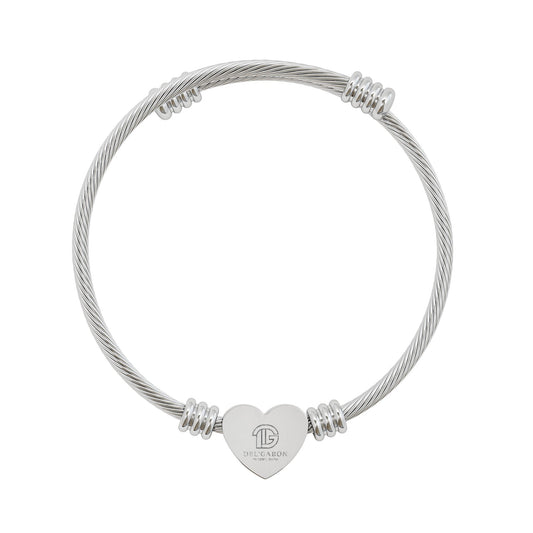 Del’Gabon Engravable Heart Cuff Bracelet — Personalized Silver Wire Bangle for Women
