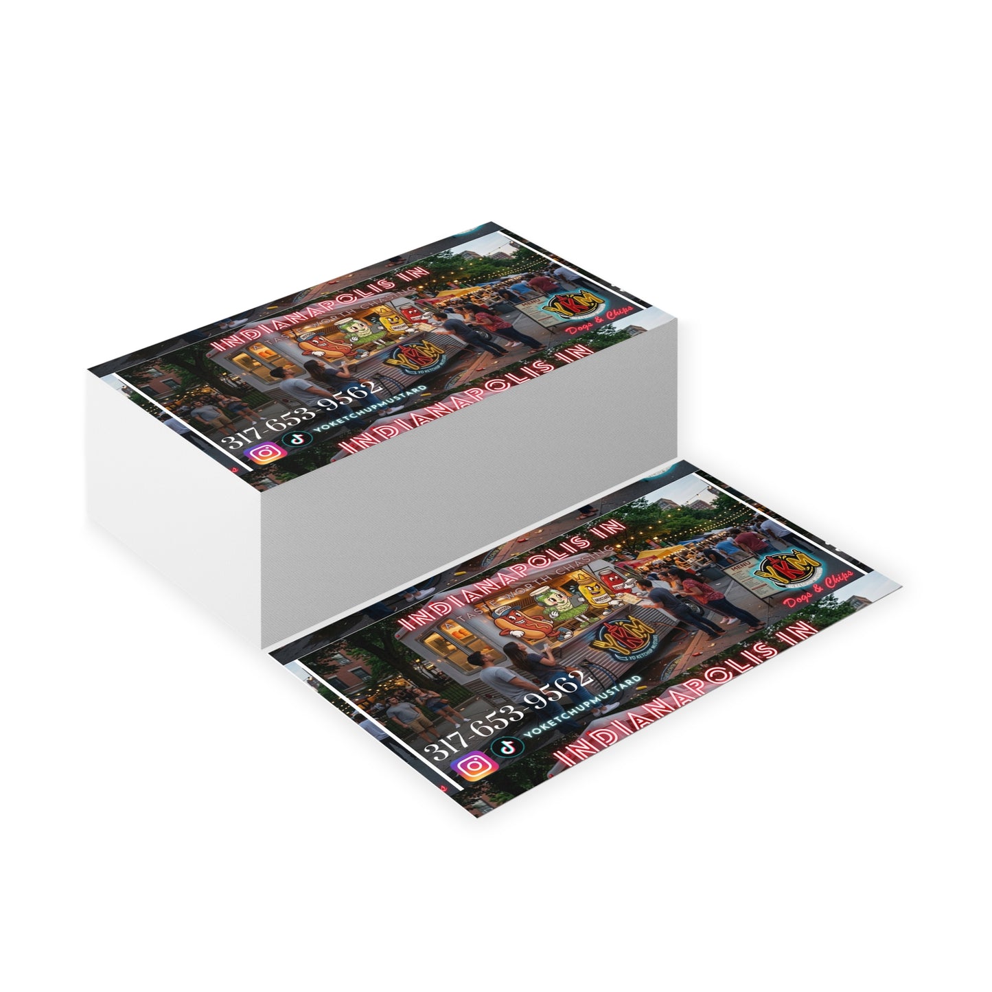 Indianapolis Food Truck Business Cards — Colorful Street Vendor Promo Cards with Contact & Socials
