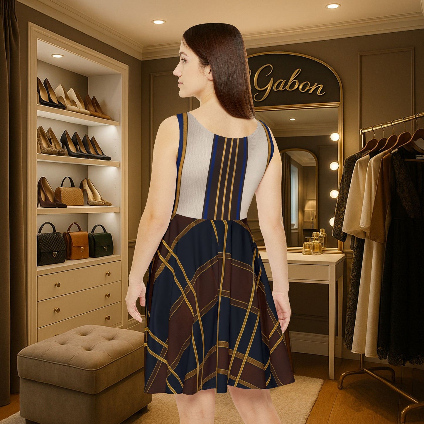 Del’Gabon-Chic Plaid Women's Skater Dress