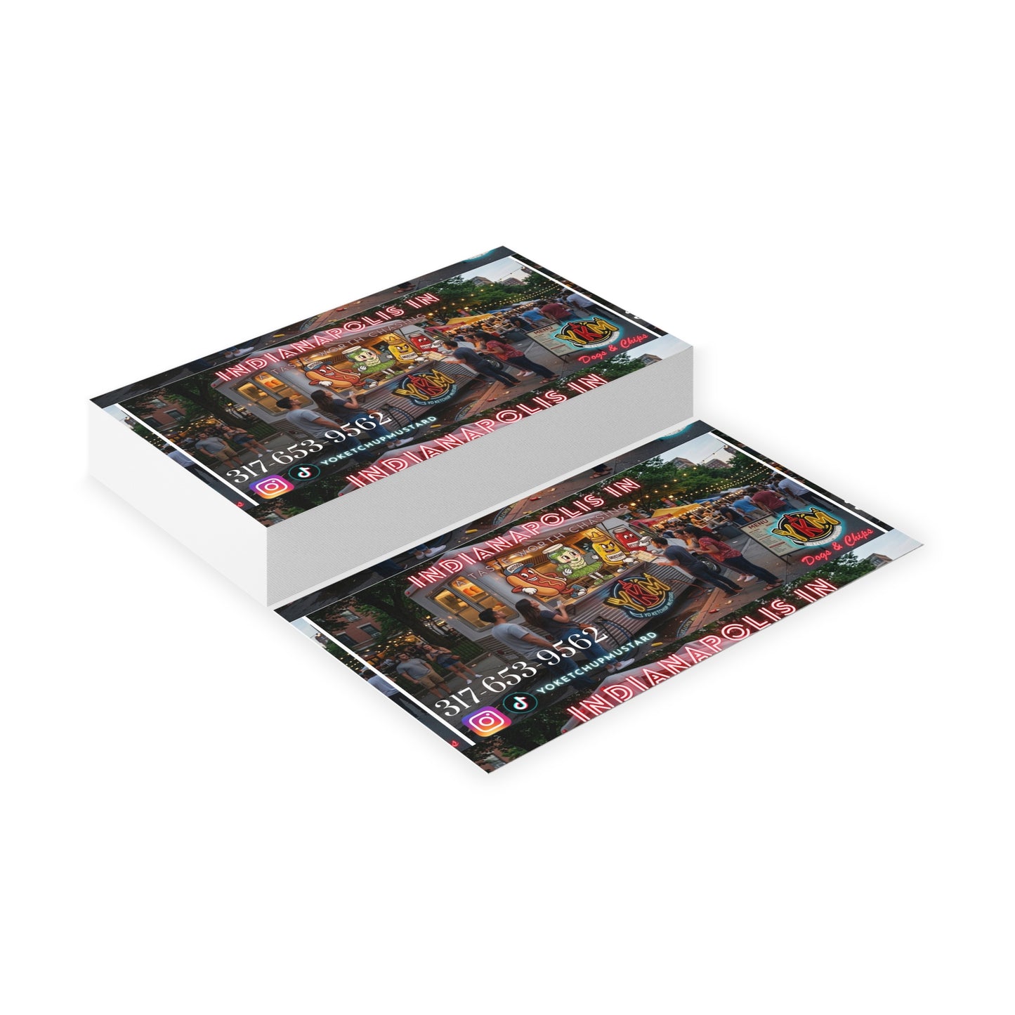 Indianapolis Food Truck Business Cards — Colorful Street Vendor Promo Cards with Contact & Socials