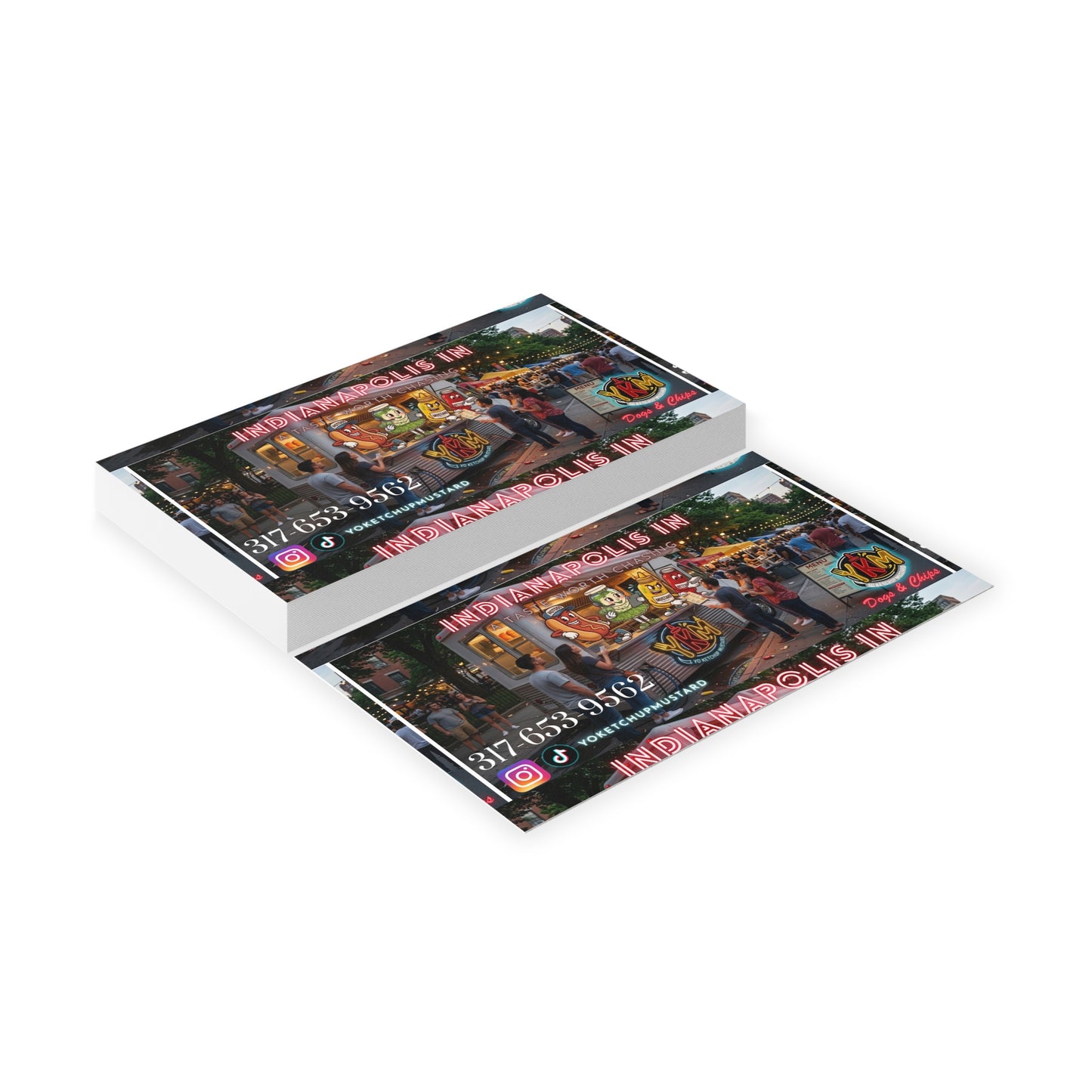 Indianapolis Food Truck Business Cards — Colorful Street Vendor Promo Cards with Contact & Socials