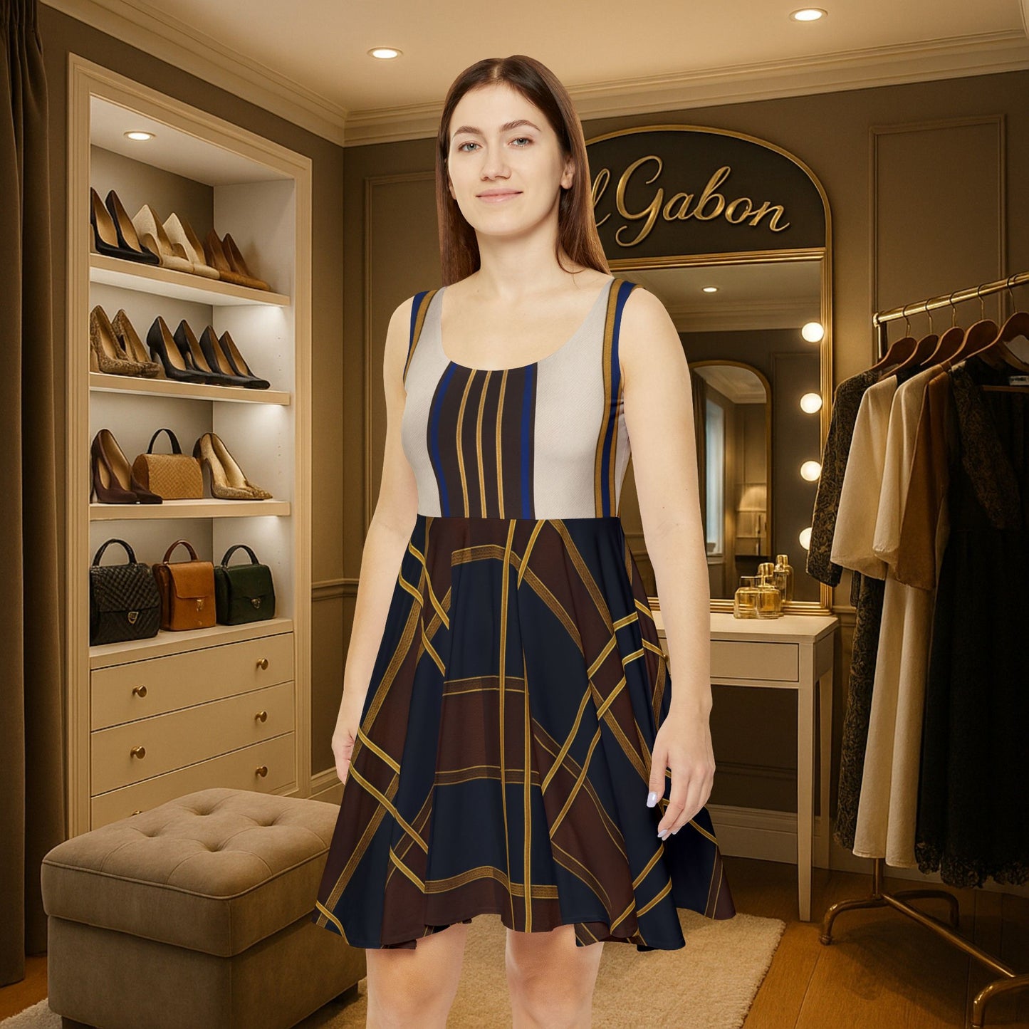 Del’Gabon-Chic Plaid Women's Skater Dress