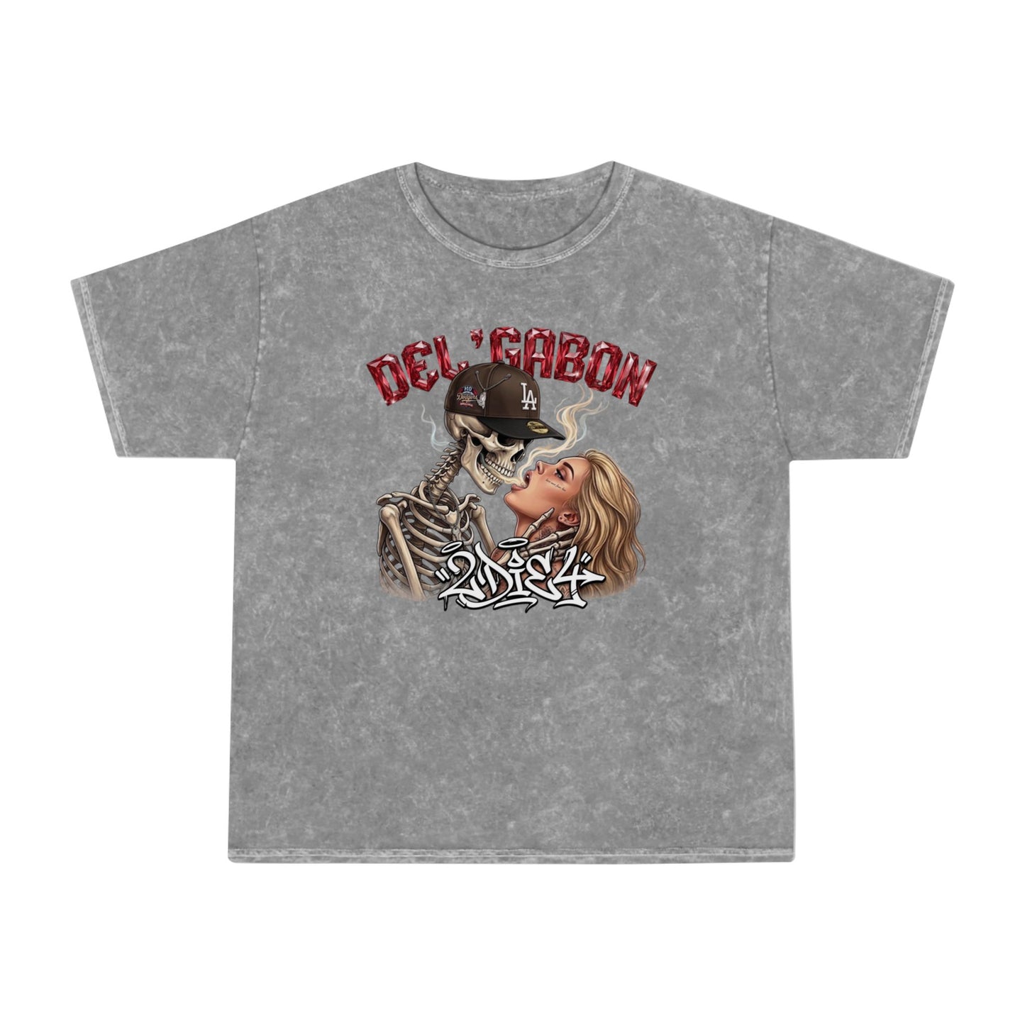 Del Gabon Skull Kiss Mineral Wash T-Shirt — Retro Rock Gothic Graphic Tee