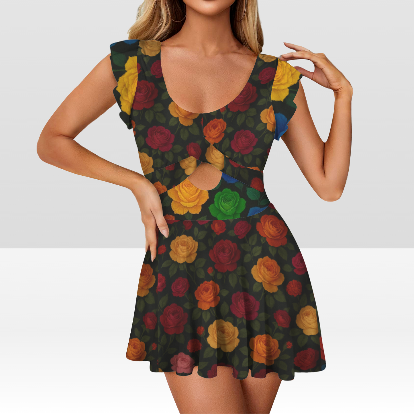 LA Rosa Couture Dress-Luxury rose bloom cocktail swimsuit dress